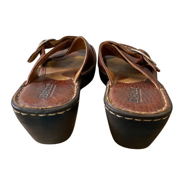 Born Sandals Womens Brown Leather Buckle Slip-On Wedge Shoes Size 7 - Picture 6 of 10